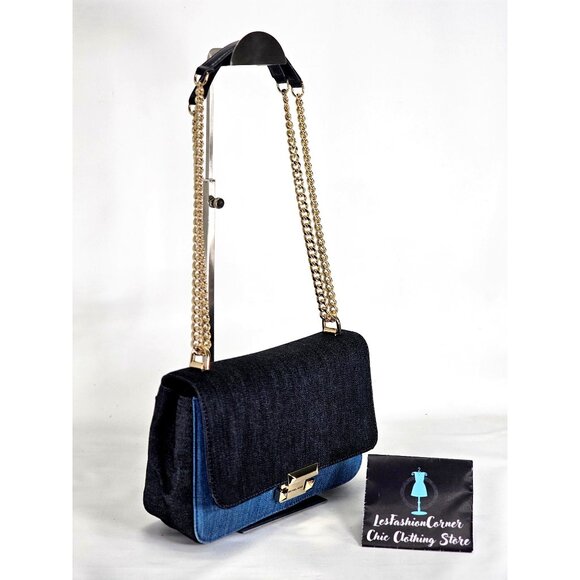 NWT Michael Kors Women's Sloan Denim Blue Chain Strap Shoulder Bag Sz Large 2170 - Picture 4 of 13